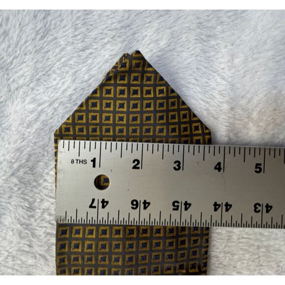 Valerio Garati Men’s Silk Tie Yellow Blue Geometric Pattern Hand Made Classic - Picture 4 of 4